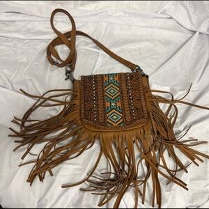 Bohemian Fringe Crossbody Bag - Brown and Teal
